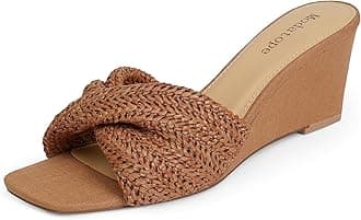 Wedge Sandals for Women Braided Wedge Heels Square Open Toe Raffia Dressy Womens Sandals