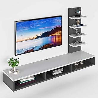 Furnifry Wooden TV Entertainment Unit/Wall Set Top Box Shelf Stand/Tv Cabinet For Wall/Set Top Box Holder For Home/Living Room (White & Grey), (10 X 10 X 5Cm)