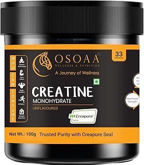 OSOAA Creatine Monohydrate "Creapure" Germany Certified (100 Gm) | Lab Tested & Fssai Approved |Boosts Strength & Athletic Performance | Muscle Repair & Recovery| Unflavoured Powder