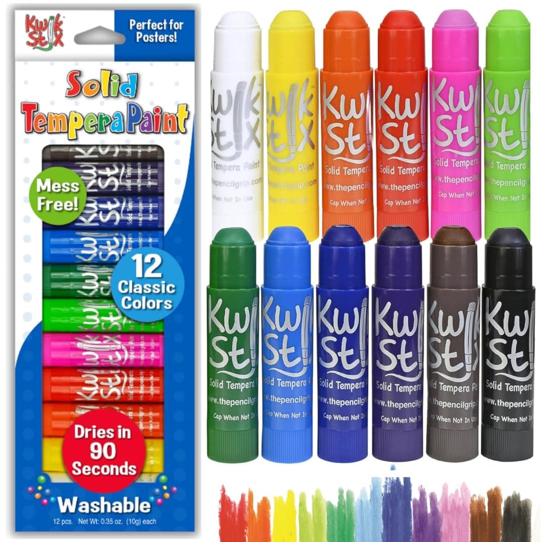 The Pencil Grip Kwik Stix Solid Tempera Paint, Super Quick Drying, 12 Pack (TPG-602)