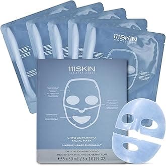 - Cryo De-Puffing Energy Facial Mask - Fragrance Free - Tighten, De-Puff & Refresh - Peptides & Caffeine - Set of 5 (1 oz each) - Depuffing Face Mask