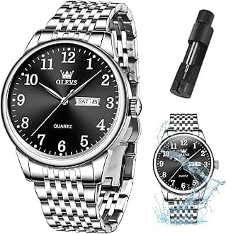 Mens Watch Stainless Steel Analog Quartz Watches for Men Day Date Easy Read Diamond Waterproof Dress Luxury Classic Casual Big Face Blue/Black/Gold/Silver Roman Arabic Numerals Men's Wrist Watch