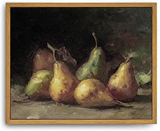 Roslynity Framed Canvas Wall Art Vintage Print Oil Paintings Pear Still Life Moody Antique Country Retro Aesthetic Artwork for Home Living Room Bathroom Kitchen Shelf Wall Decor (8"x10")