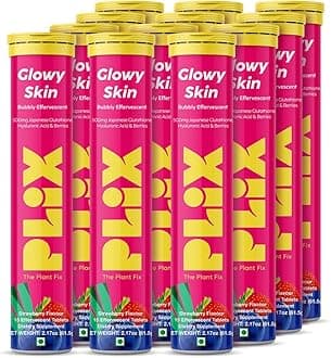 PLIX - THE PLANT FIX 500mg Glutathione Skin Glow 90 Effervescent Tablets for Clear and Youthful Skin | Vitamin E Reduces Pigmentation, Fades Dark Spots, Hydrates Skin | Pack of 6, Strawberry Flavour