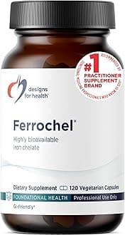 Designs for Health Ferrochel Chelated Iron - Highly-Absorbable Iron Supplement for Women & Men as Ferrous Bisglycinate Chelate - Pills Safe for Pregnant Women & Teens (120 Vegan Capsules)