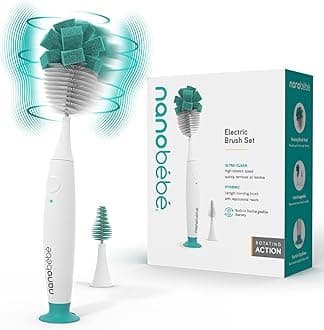Nanobebe E-Brush Baby Bottle Cleaner - Electric Bottle Cleaning Brush, Baby Accessories, and Sippy Cups - Rechargeable, Includes Replaceable Brush Head
