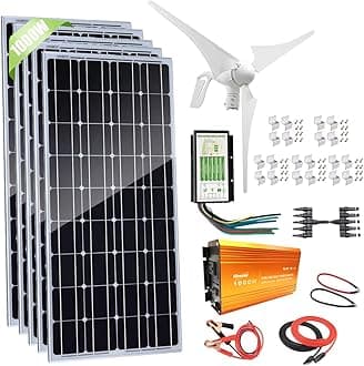 1000W Solar & Wind Power Kits Cabin Off Grid System for Charging 12V 24V Battery: 400W Wind Turbine Generator + 600W Mono Solar Panel + Hybrid Charge Controller+1000W Inverter+Accessory