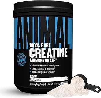 Animal Creatine Monohydrate Powder - Micronized Creatine for Women and Men, Supports Muscle Growth, Strength, Endurance, Recovery and ATP Production, Gym & Workout Supplements - Unflavored, 1kg