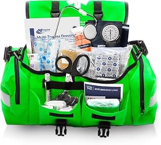 MFASCO Complete Emergency Response First Aid Kit Trauma Bag - 415 Piece Fully Stocked Supplies for Disaster Preparedness | for Business, Schools, Organizations, Groups, Home Safety (Reflective Green)