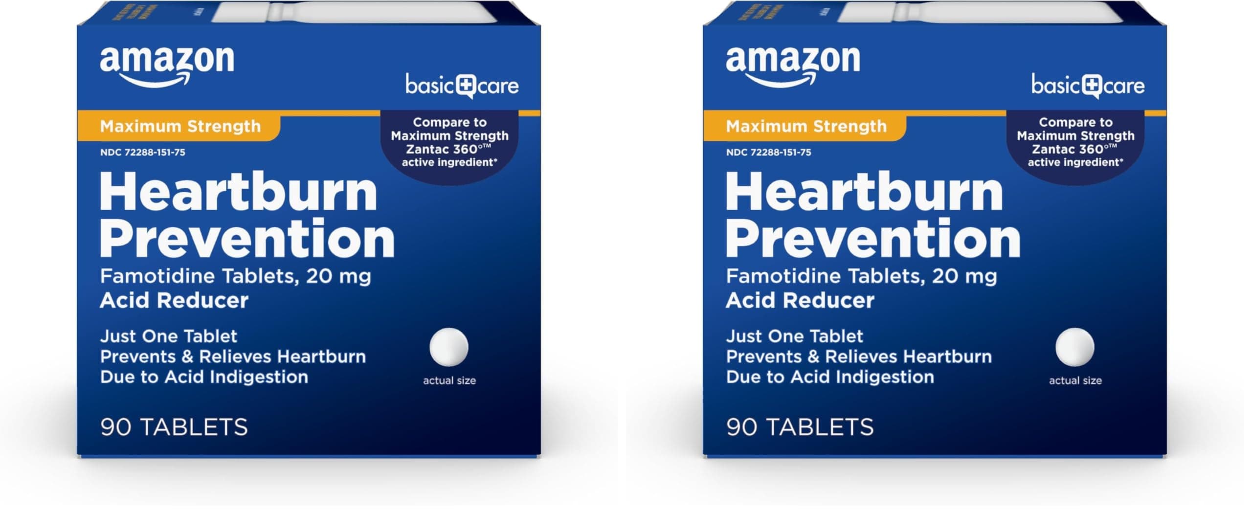Amazon Basic Care Maximum Strength Famotidine 20mg Tablets,Acid Reducer,Heartburn Prevention and Relief,Acid Reflux,90 Count (Pack of 2)