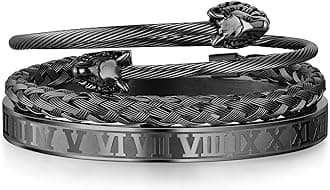 WFYOU 3PCS Stainless Steel Bracelets for Men Gold Roman Numeral Bangle Bracelet Twisted Cable Bracelet Adjustable Cuff Bracelet Mens Luxury Jewelry Bracelets Gifts