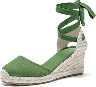 U-lite Womens Espadrille Wedge Sandals Closed Toe Platform Lace Up Ankle Strap Slingback Summer Dress Shoes