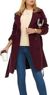 Steve Madden Trench Coat for Women – Double-Breasted Long Winter Faux Wool Coat
