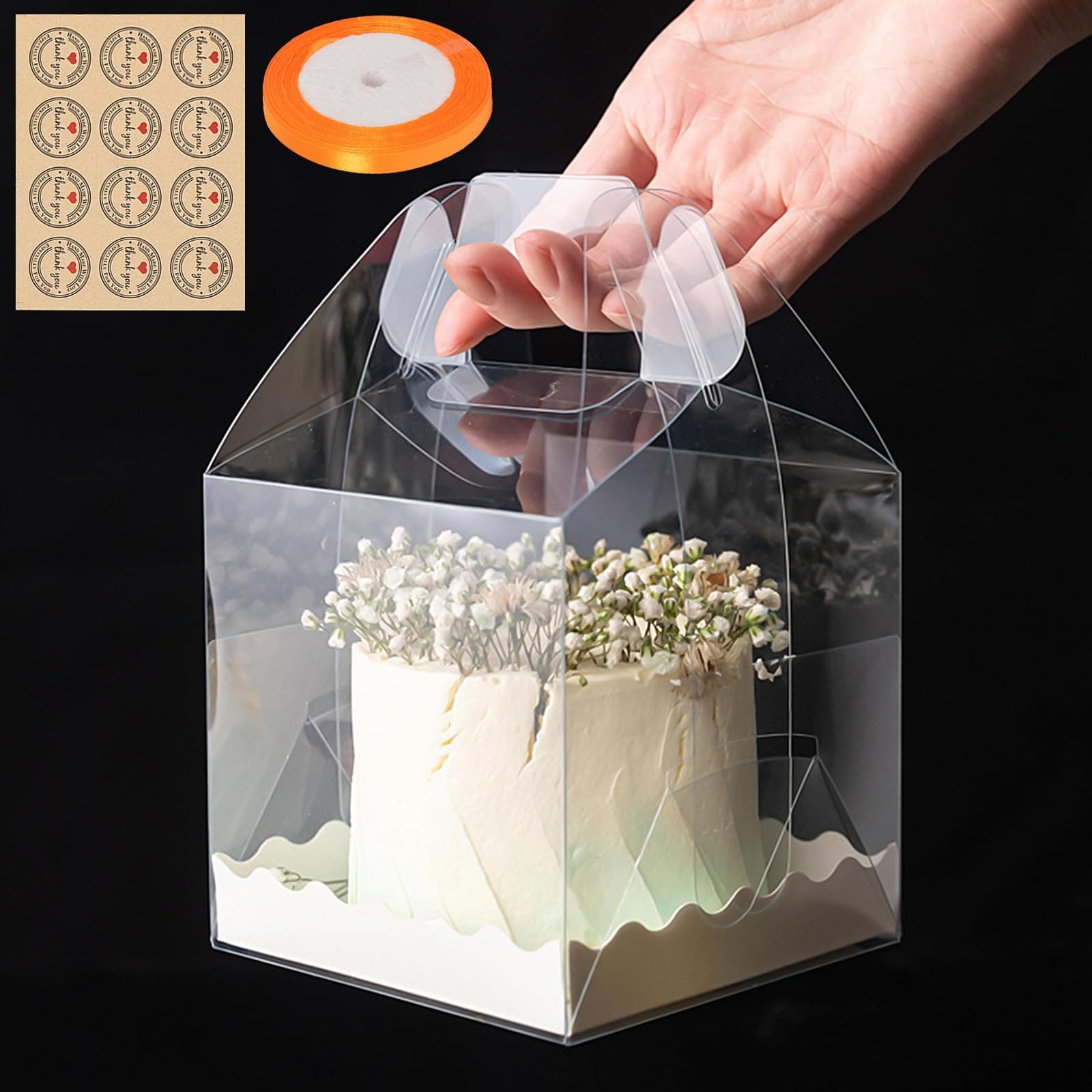 10Pcs Transparent Cake Boxes, Square Plastic Baking Box Clear Cake Gift Box with Handle, 5.25in Individual Cake Boxes Containers Display Box for Dessert Candy Cakes (Small)