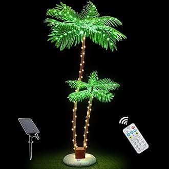 OUSHENG Solar Lighted Palm Trees for Outside Patio, Bar Pool Deck Outdoor Decorations Decor, Light Up LED Artificial Fake Tree Lights for Yard Tropical Party Christmas