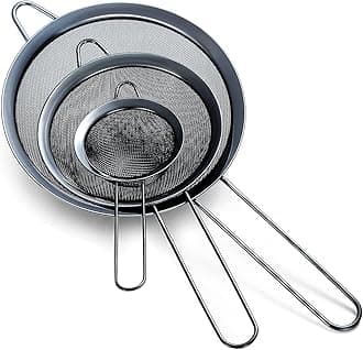HOMQUEN Black Fine Mesh Strainer Set, Flour Sifter, Stainless Steel Clander, Matcha Tea Strainer, Gravy Separator, Pasta Strainers