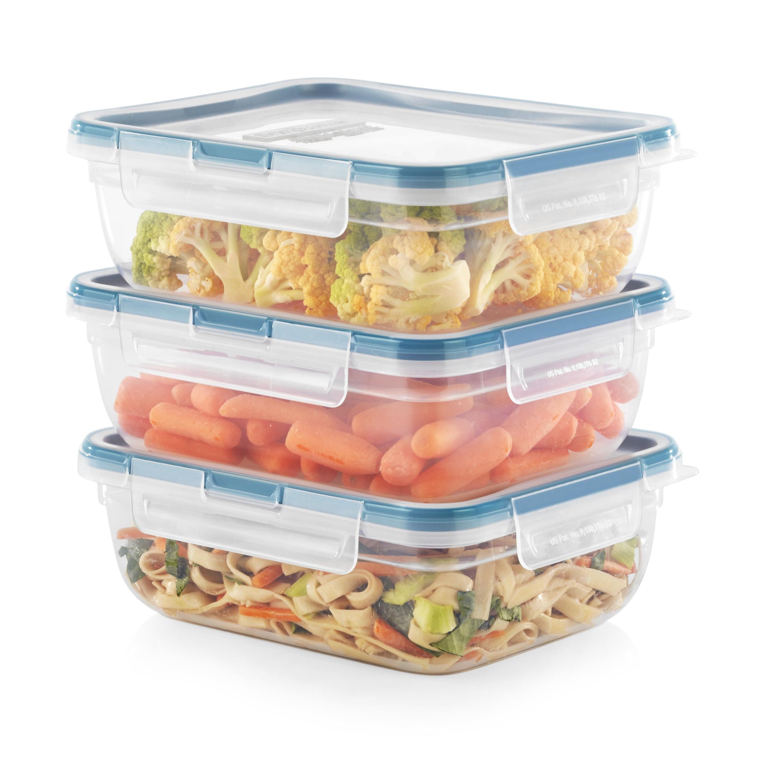 Plastic Total Solution 3-Pack (8.5-Cup) Food Storage Containers Set, Leakproof & Airtight Plastic Locking Lids Rectangular Containers, BPA-Free Lids, Microwave Dishwasher Freezer Safe