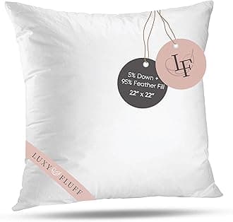LuxyFluffThrow Pillow Insert, 22x22 Inch, Square, Indoor Decorative Pillows, for Couch, Sofa or Bed, Cushion Sham Stuffer, Down and Feather Filled, with 100% Cotton Cover 233 Thread Count