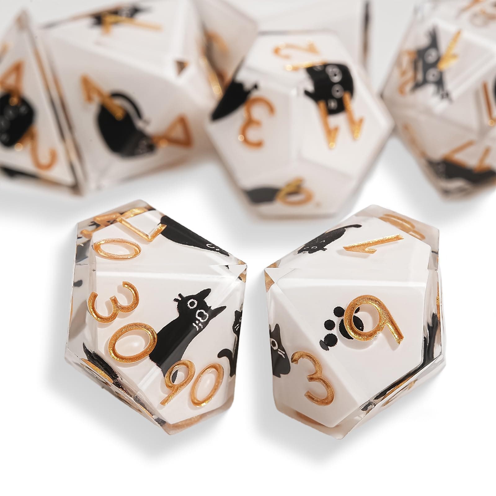 DND Dice Set 7-Pcs, Sharp Edge Cute Cat Style Resin Dice Polyhedral Resin Sharp Edge Dice for Roleplaying Games Dungeons and Dragons RPG MTG Table Games