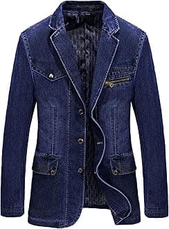Mens Two Button Denim Suit Jacket Slim Fit Autumn Blazer Sport Coat Lapel Vintage Jean Suits Jackets