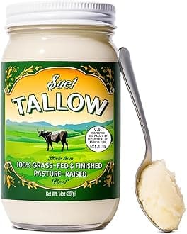 Pasture Raised Beef Tallow, Grass-Fed & Grass-Finished, Made from Beef Suet for more nutrients, Glass Jar