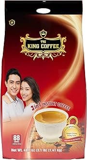 King Coffee Premium Instant Coffee - 3 in 1 Vietnamese Coffee Blend w/Creamer & Sugar - 88 Single Serve Instant Coffee Packets (1 Bag - 88 Sticks)