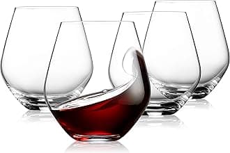 Godinger Wine Glasses, Stemless Wine Glasses, Red Wine Drinking Glasses, Stemless Wine Glass - 17oz, Set of 4 - Made in Europe