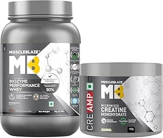 MuscleBlazeBiozyme Performance Whey Protein, Informed Choice Uk Certified With Us Patent Filed Eaf (Rich Chocolate, 1 Kg/2.2 Lb) & Creatine Monohydrate Creamp With Creabsorb (100 G, Unflavoured)