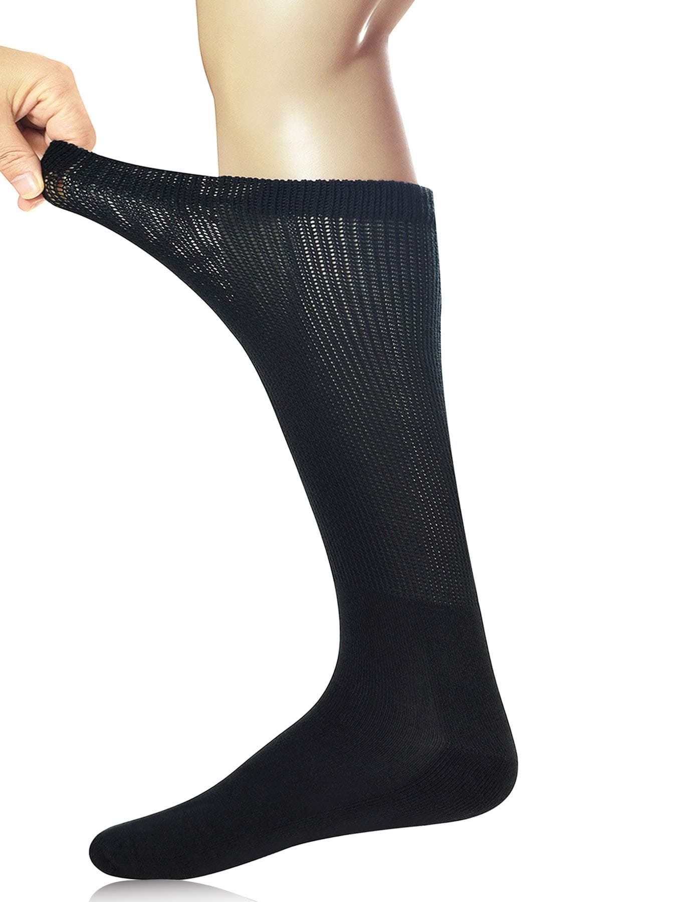 3 Pairs Mens Cotton Diabetic Knee High Seamless Socks,6-11