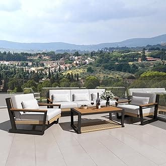 Aluminum Outdoor Patio Furniture Set 5 Seat, Patio Conversation Set with Durable Mesh Rope Weaving, Wide Armrests and Seats, Metal Sofa Set for Patio Yellow