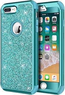 Hython Designed for 8 Plus / 7 Plus Case, Heavy Duty Defender Protective Bling Glitter Sparkle Hard Shell Hybrid Shockproof Rubber Bumper Cover for 7 Plus and 8 Plus, Teal
