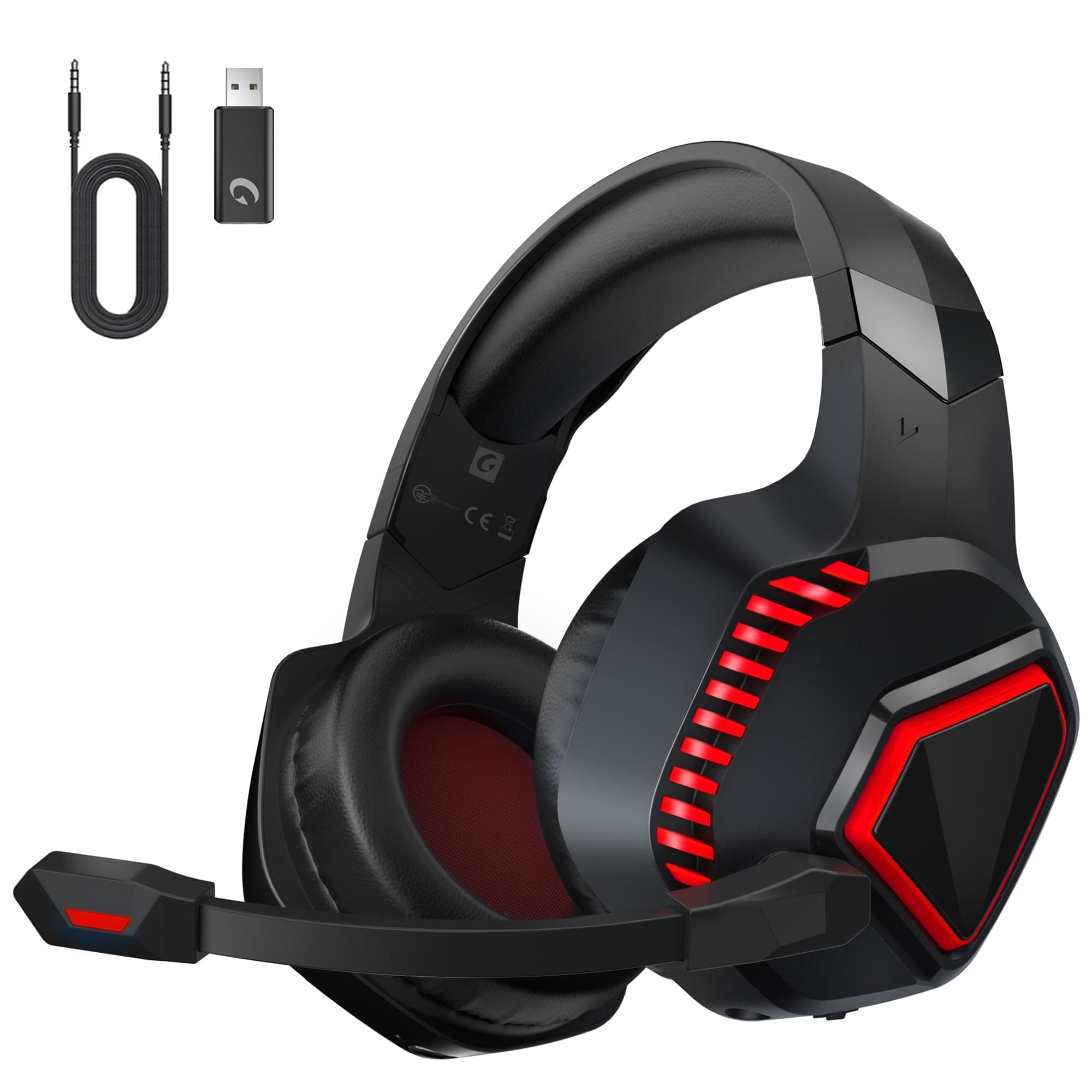 Wireless Gaming Headsets for PS5, PS4, Mac, Switch, PC, Computer - 2.4GHz & Bluetooth 5.2 Gamer Gaming Headphones Wireless, ENC Noise-Canceling Mic, 50MM Drivers, Red