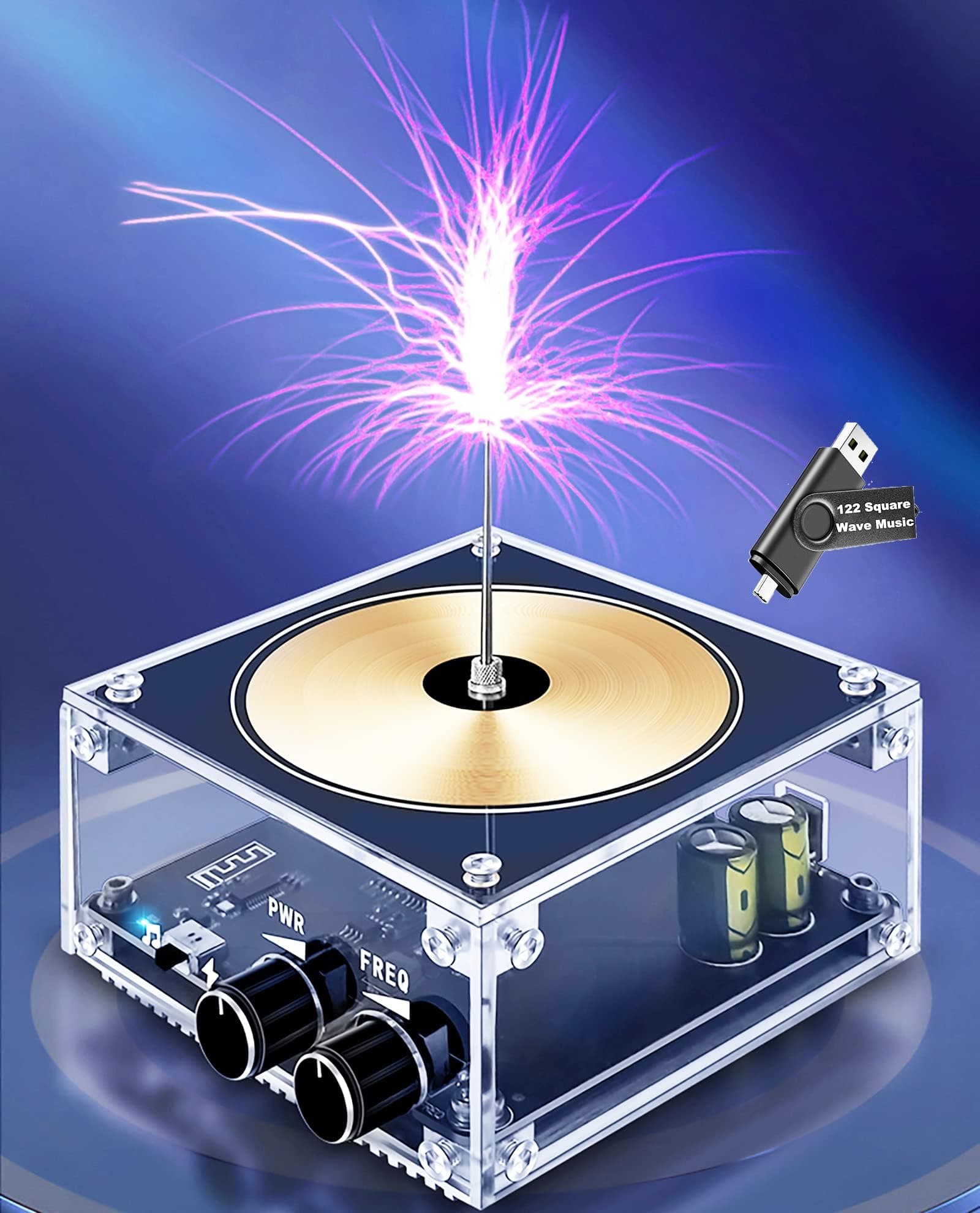10 Cm Solid State Bluetooth Musical Tesla Coil Touchable Artificial Lightning Spark Gap Arc Generator Desktop Toy Arc Plasma Electric Power Wireless Transmission Science Teaching Experiment Model