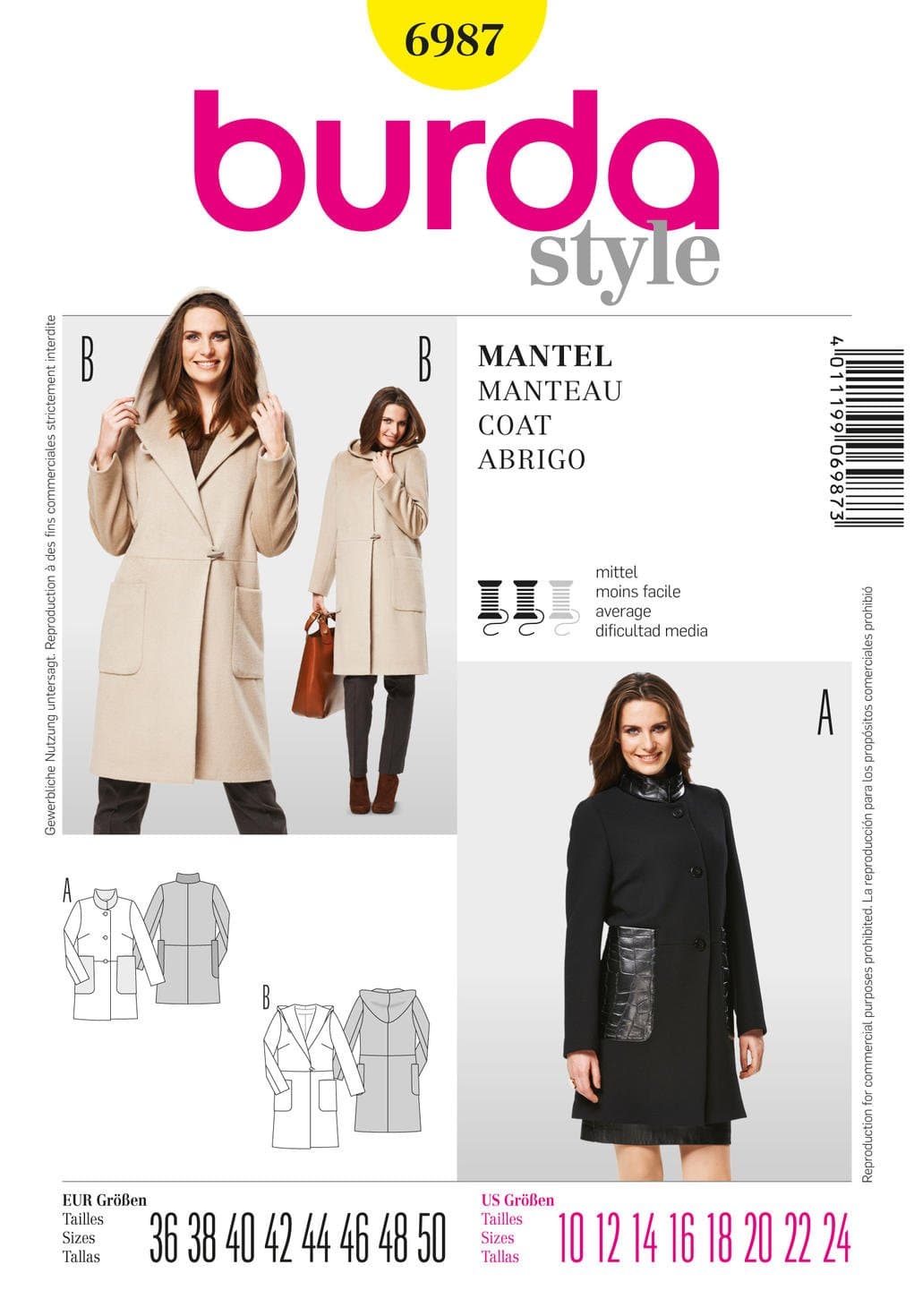 Burda Sewing Pattern 6987, Burda Style Coat