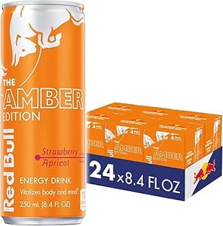 Red Bull Amber Edition Energy Drink, Strawberry Apricot, with 80mg Caffeine plus Taurine & B Vitamins, 8.4 Fl Oz, 6 Packs of 4 Cans (Pack of 24)
