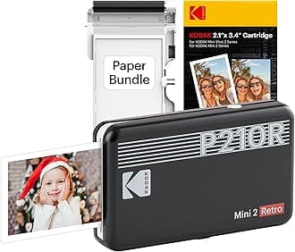 Kodak Mini 2 Retro, Portable Photo Printer + 68 Sheets Bundle, Black