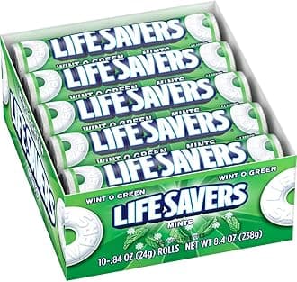 LIFE SAVERS Mints, Wint-O-Green Hard Candy, Single Size Rolls, .84 Ounce, 20 Count Box