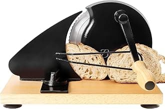 Brvclon Manual Bread Slicer for Homemade Sourdough,Adjustable Thickness,Hand Crank Bread Slicer with Stainless Steel Blade, Aluminum Alloy Frame & Solid Wood Base with Natural Wood Veneer Finish