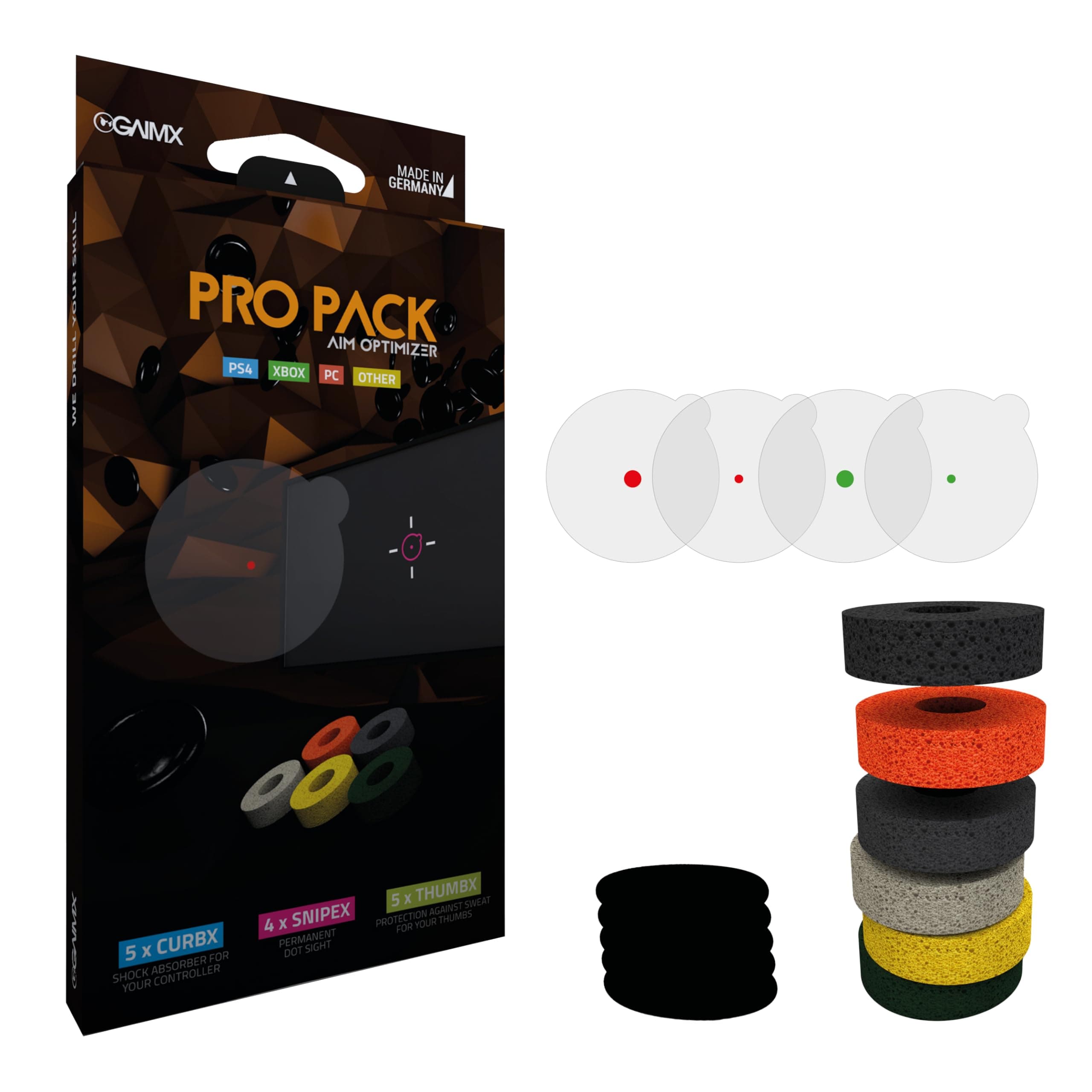 GAIMX Pro Pack - CURBX sample set + awesome SNIPEX + THUMBX bundle – aim assist and target optimisation – Pro accessories for PS4, PS3, Xbox and Google Stadia