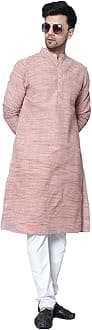 Latest Chikan Men's Cotton Regular Textured Long Kurta Full Sleeves - Casual Ethnic Wear�