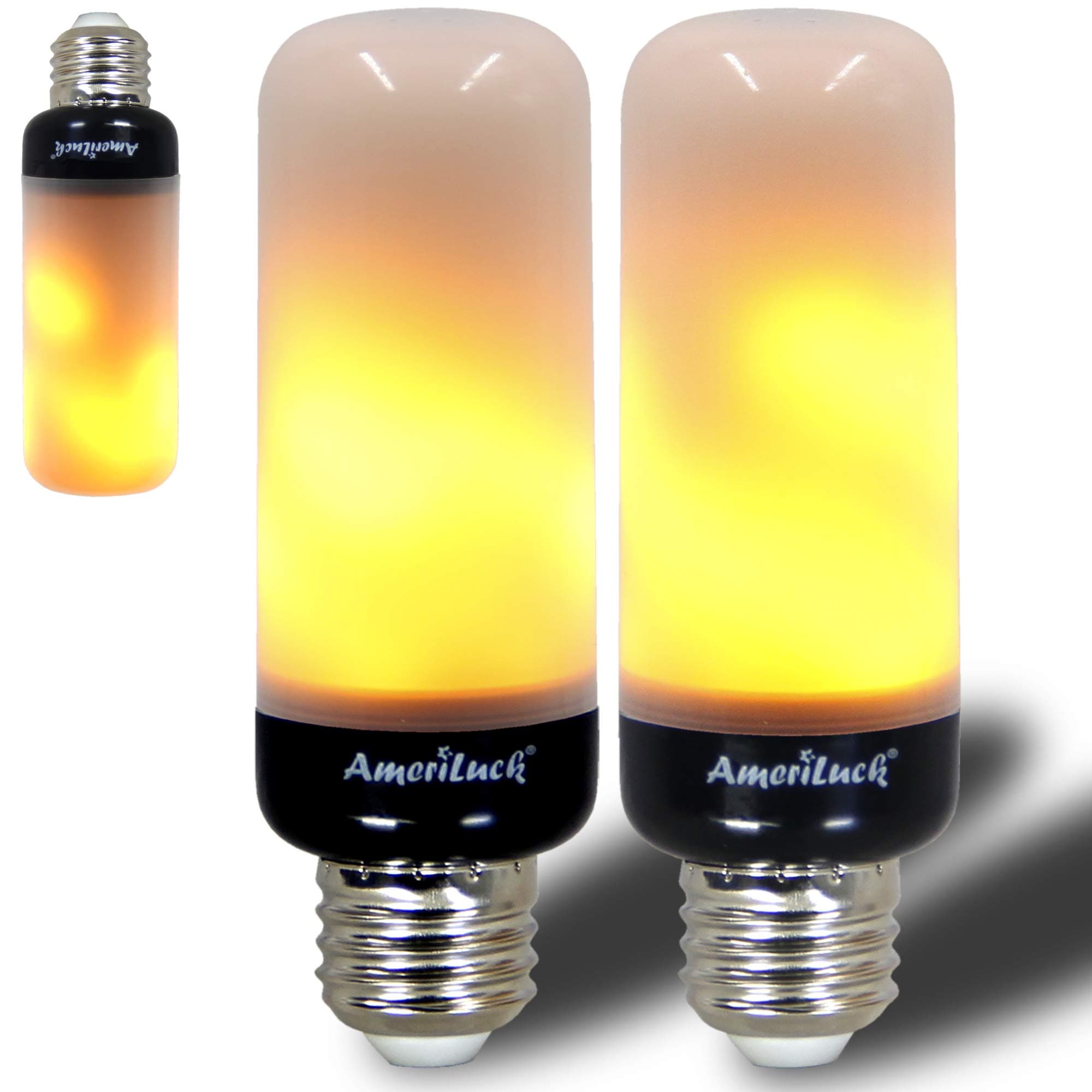 2 Pack Slim LED Flame Bulb, Black Base, Auto Reverse w/Gravity Sensor, Realistic Flickering Gas Fire Effect, Ambient Decor Light, for Christmas Wall Sconces, Porch & Path Lights