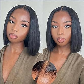 Glueless Bob Wig Human Hair Pre Plucked Pre Cut 4x4 HD Straight Lace Front Wigs Human Hair for Black Women No Glue Upgraded Wear and Go 150% Density (4x4 Glueless Bob Wig, 12 Inch)