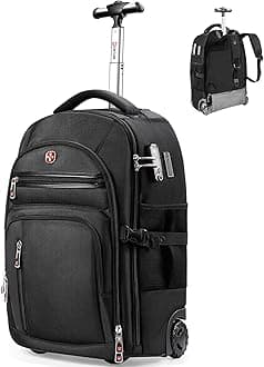 Rolling Backpack with Wheels, USB & Type-C Charging Ports, 21x14x9, Water-Resistant, 17.3" Laptop Compartment, EVA Material, Built-In Customs Lock – Wheeled Business Backpack for Travel, Work, College