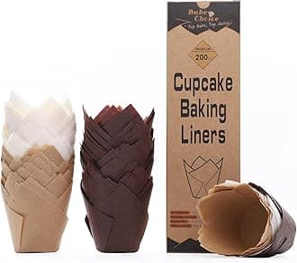 Nordic Paper 200pcs Tulip Cupcake Liners for Baking Cups EU Parchment paper Standard Size Tulip Muffin Liners, Cupcake Wrapper, Brown, White, Unbleached Natural for Party, Christmas