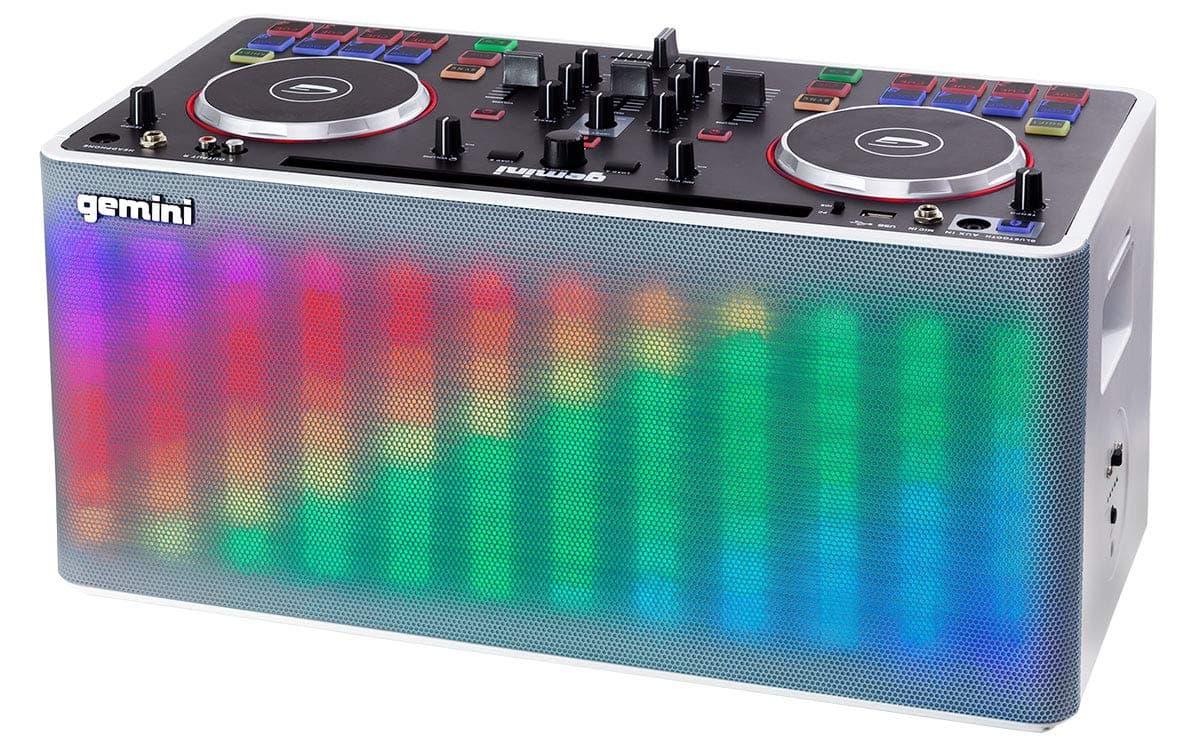 Gemini MIX2GO Professional Audio Ultimate Performance Machine Full DJ Controller and Mixer with Bluetooth Compatibility and Light Show Capabilities
