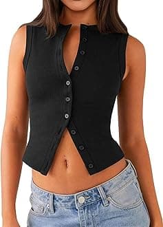 Matunana Womens Going Out Tops Summer Spring Ribbed Tank Sexy Crop Cute Y2K Button Down T Shirts Fashion Clothes 2026