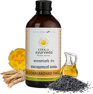Balaswagandhadi Thailam - Ayurvedic Massage Oil for Body with Ashwagandha - Balances Vata and Pitta, Calms Mind, Nourishes Body & Tones Muscles, 6.76 Fl Oz