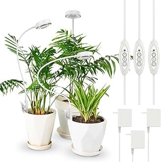 Grow Lights for Indoor Plants, Pot Clip LED Plant Light for Growing Full Spectrum, Plant Growing Lamp with 4-Level Dimmable, Auto On Off 3 6 12 Hrs Timer for Pot Plants, White 10W 3-Pack