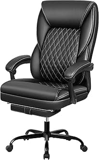 Office Chair, Big and Tall Executive Office Chair with Foot Rest Ergonomic Office Chairs Home Office Desk Chairs Reclining High Back Leather Chair with Lumbar Support (Black)