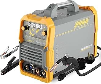 160Amp Multiprocess MIG Welder, Gasless Flux Core/Gas MIG/Lift TIG/Stick Welder 4 in 1 Welding Machine with IGBT Inverter LED Digital Display,Thermal Protection, 110V/220V Dual Voltage（YELLOW）